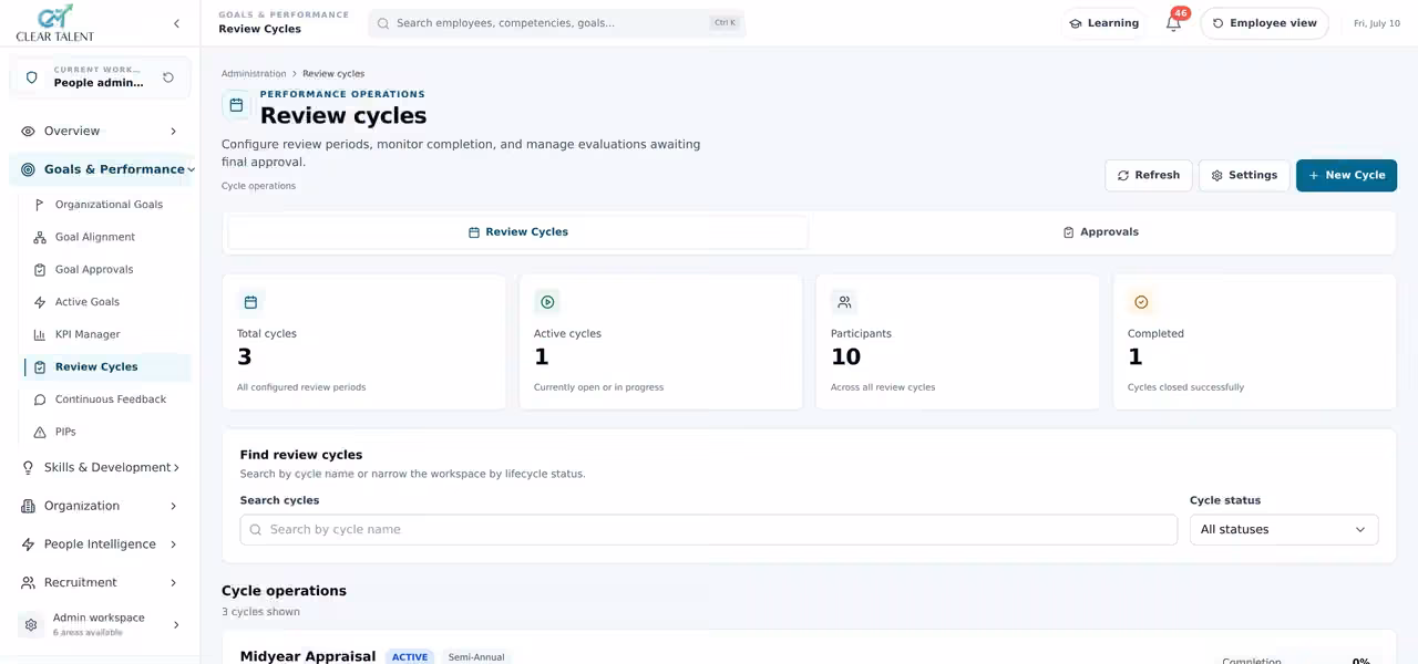 CLEAR Talent 360 feedback and performance appraisal workflow